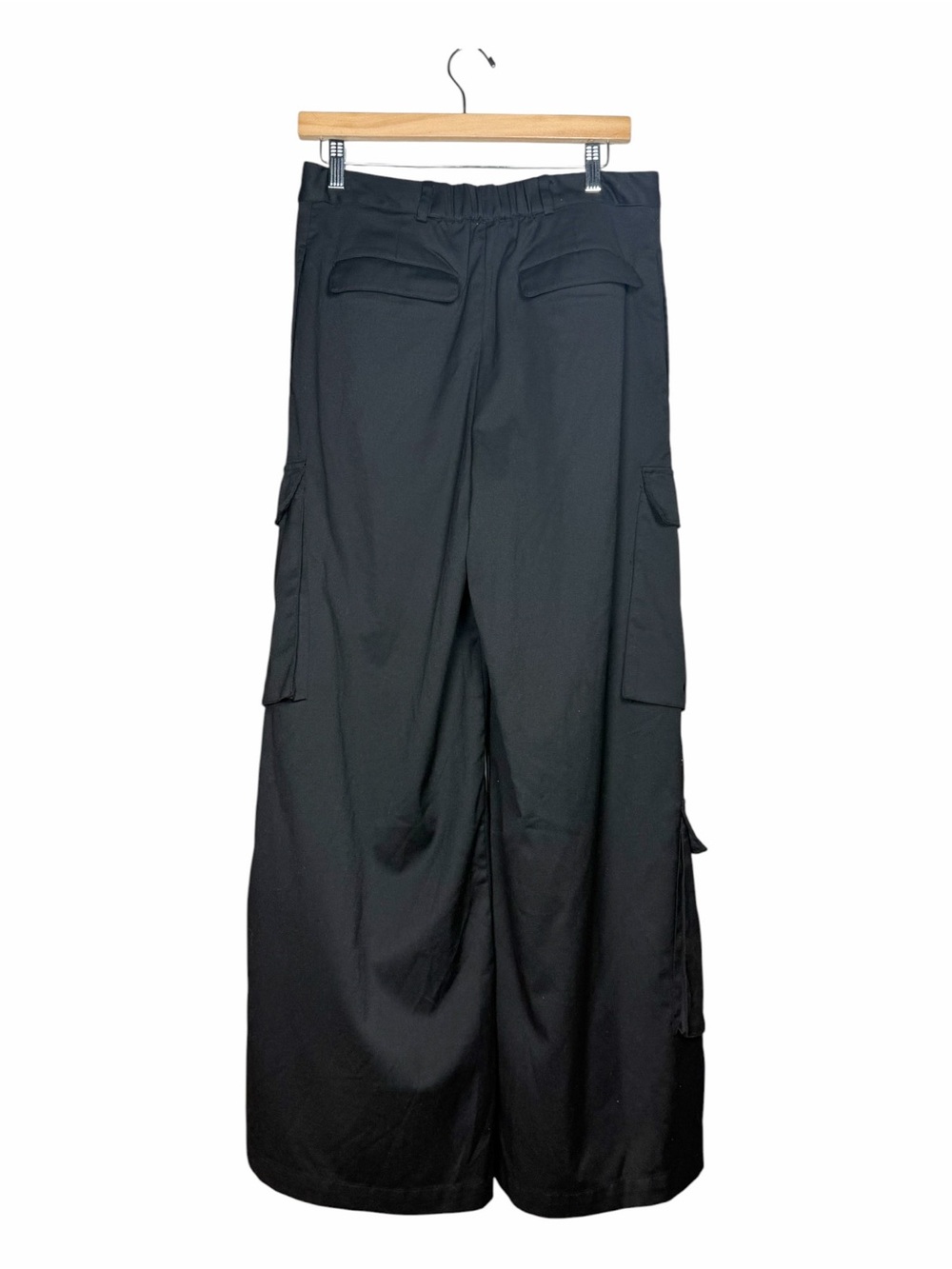 The Drop KarenBritChick Black Cargo Pants Asymmetrical Wide Leg M Utility - Picture 11 of 14